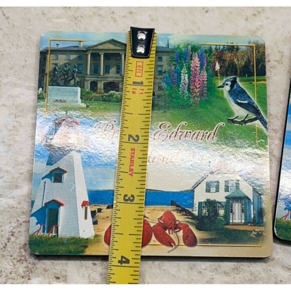 Prince Edward Island Themed Coasters Set of 4 Square Beach Lighthouse Lobster - Picture 3 of 6